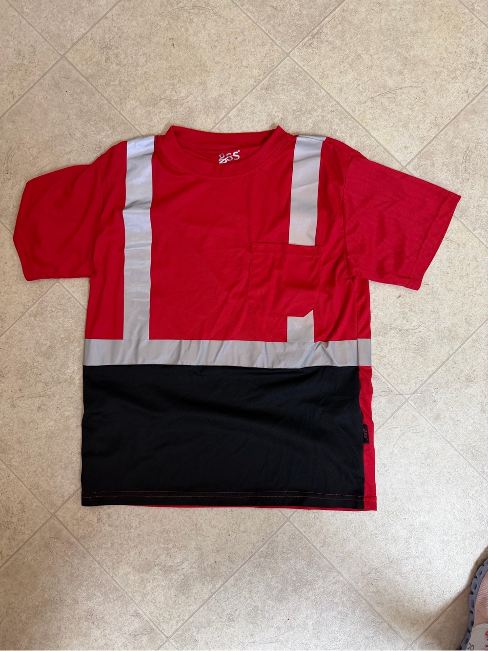 Safety-Striped Short Sleeve Work Tee in Red and Black reflective